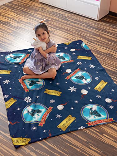 INTIMO The Polar Express Train Believe Golden Ticket Allover Print Fleece Sherpa Throw Blanket