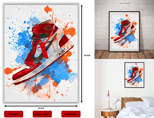 Hypebeast Red Sneaker Poster – (12x16 Inch) Unframed – AJ Wall art, Hypebeast Room Decor, Michael Jordan Poster, Sneaker Air Gym Shoes Shoebox Collection Aesthetic Cool Poster for Teen Boys Guys Men Room Dorm Bedroom Wall Decor by LIYA Design Prints