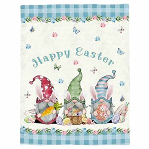 Easter Spring Throw Blanket 40x50inch, Happy Easter Flannel Fleece Blanket, Easter Gnomes Eggs Blanket for Sofa Couch, Decorative Warm Blankets for Living Room/Bedroom (Blue Buffalo Plaid, Vintage)