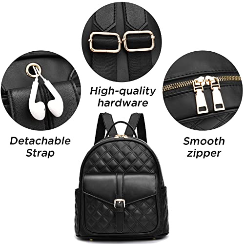 I IHAYNER Mini Backpack for Women Leather Backpack Purse Small Backpack for Teen Girls Lightweight Travel Satchel Bag Black