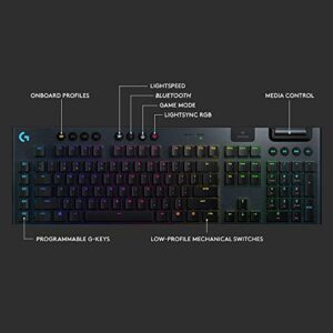 Logitech G915 LIGHTSPEED Wireless RGB Mechanical Gaming Keyboard Clicky, Pro-Grade Wireless, Low Profile Mechanical Switches, 22MM Ultra-Thin Design, Black (Renewed)