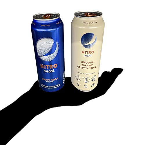 Pepsi Nitro, Draft Cola & Vanilla Draft Cola Variety Pack, 13.65oz Cans (4 Pack) with Munchie Box Coaster