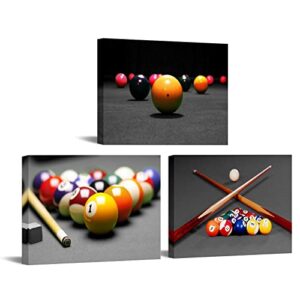 Conipit Billiards Canvas Wall Art Pool Table Pictures Leisure Sport Painting Snooker Photo Painting for Game Room Club Bar Wall Decor Stretched and Framed Prints Ready to Hang 12"x16" x 3Pcs