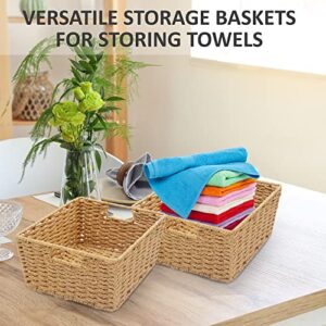 KOVOT Storage Woven Baskets Wicker Storage Wicker Storage Baskets with Built-in Carry Handles | Laundry Storage Pantry Bin - 9"L x 8"W x 4"H (2-Pack)