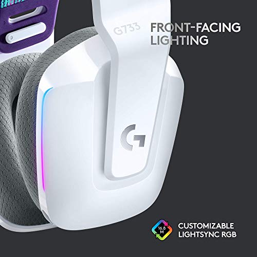 Logitech G733 Lightspeed Wireless Gaming Headset with Suspension Headband, LIGHTSYNC RGB, Blue VO!CE mic Technology and PRO-G Audio Drivers - White (Renewed)