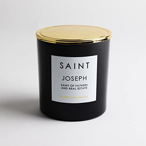 SAINT Joseph Scented Candle with Prayer, Prayer Coin, and Holy Oil, Saint of Fathers and Real Estate, Soy Coconut Aromatherapy Candle with 50 Hour Burn Time