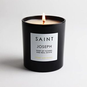 SAINT Joseph Scented Candle with Prayer, Prayer Coin, and Holy Oil, Saint of Fathers and Real Estate, Soy Coconut Aromatherapy Candle with 50 Hour Burn Time