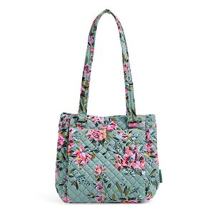vera bradley women’s cotton multi-compartment shoulder satchel purse, rosy outlook – recycled cotton, one size