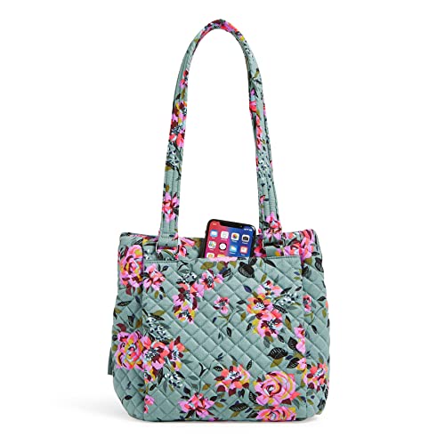 Vera Bradley Women's Cotton Multi-Compartment Shoulder Satchel Purse, Rosy Outlook - Recycled Cotton, One Size