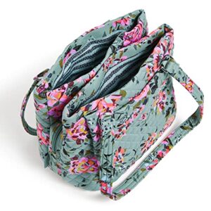 Vera Bradley Women's Cotton Multi-Compartment Shoulder Satchel Purse, Rosy Outlook - Recycled Cotton, One Size