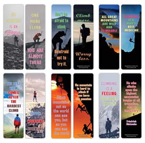 creanoso inspiring rock climbing sayings (12-pack) – six assorted quality bookmarker cards bulk set – premium gift for climbers, professionals, men & women, adults – adventure giveaway ideas