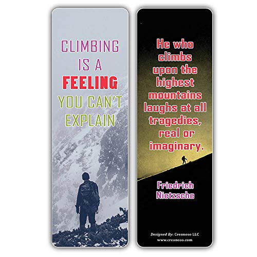 Creanoso Inspiring Rock Climbing Sayings (12-Pack) – Six Assorted Quality Bookmarker Cards Bulk Set – Premium Gift for Climbers, Professionals, Men & Women, Adults – Adventure Giveaway Ideas