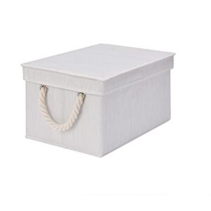 storage works foldable fabric storage bin w/cotton rope handles & lid, ivory (11l), 2-pack