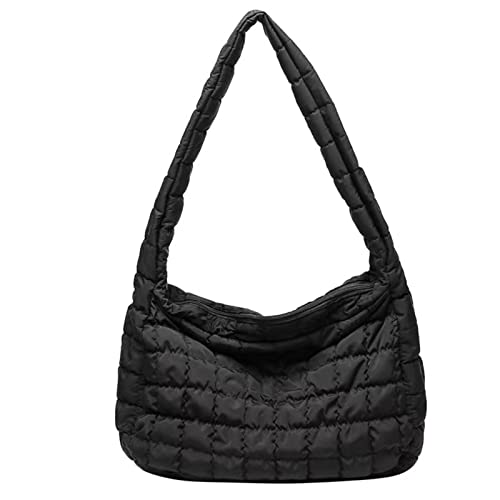 Women Puffer Bag Crossbody Bag Quilted Bags Luxury Shoulder Bag Tote Top Handle Bags Puffy Shoulder Bag for Autumn Winter (Black)