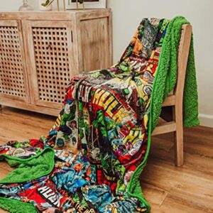 Marvel Incredible Hulk Comic Books Oversized Sherpa Throw Blanket | 8 Feet Long