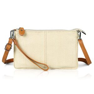 befen straw clutch bags for women, beach clutch wristlet wallet purses small crossbody bags – beige