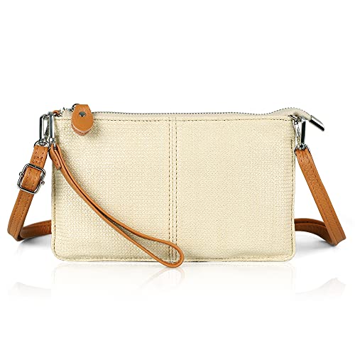 befen Straw Clutch Bags for Women, Beach Clutch Wristlet Wallet Purses Small Crossbody Bags - Beige