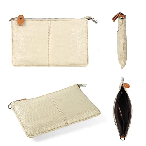 befen Straw Clutch Bags for Women, Beach Clutch Wristlet Wallet Purses Small Crossbody Bags - Beige