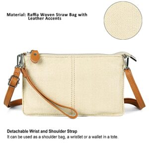 befen Straw Clutch Bags for Women, Beach Clutch Wristlet Wallet Purses Small Crossbody Bags - Beige