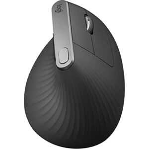 logitech mx vertical wireless mouse – advanced ergonomic design reduces muscle strain, control and move content between 3 windows and apple computers (bluetooth or usb), rechargeable, graphite