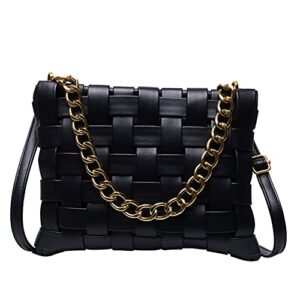 yp women large crossbody bag woven envelope purses pu leather shoulder handbags (b-black)