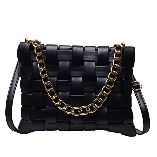 YP Women Large Crossbody Bag Woven Envelope Purses Pu Leather Shoulder Handbags (B-Black)