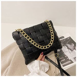 YP Women Large Crossbody Bag Woven Envelope Purses Pu Leather Shoulder Handbags (B-Black)