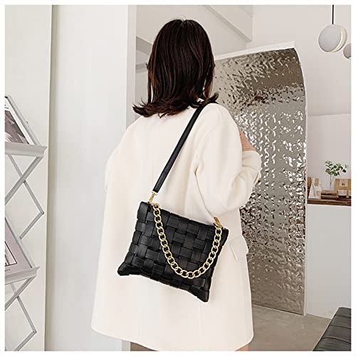 YP Women Large Crossbody Bag Woven Envelope Purses Pu Leather Shoulder Handbags (B-Black)