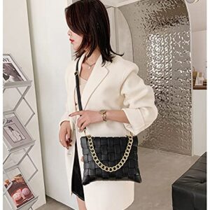 YP Women Large Crossbody Bag Woven Envelope Purses Pu Leather Shoulder Handbags (B-Black)