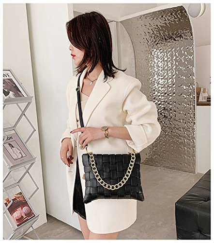 YP Women Large Crossbody Bag Woven Envelope Purses Pu Leather Shoulder Handbags (B-Black)