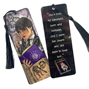 jinrio Wednesday Addams Bookmark with Tassels,Double Sided Bookmarker Excellent Party School Classroom Prize Reading Rewards,Gifts for Fans