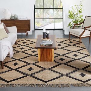 well woven lebbiah natural & black color hand-woven chunky-textured jute tribal geometric area rug (8′ x 10′)