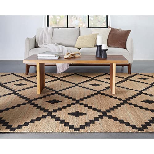 Well Woven Lebbiah Natural & Black Color Hand-Woven Chunky-Textured Jute Tribal Geometric Area Rug (8' x 10')