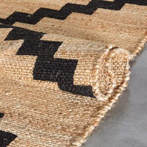 Well Woven Lebbiah Natural & Black Color Hand-Woven Chunky-Textured Jute Tribal Geometric Area Rug (8' x 10')