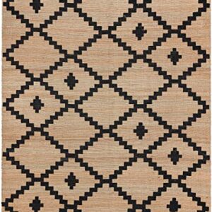 Well Woven Lebbiah Natural & Black Color Hand-Woven Chunky-Textured Jute Tribal Geometric Area Rug (8' x 10')