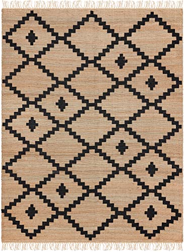 Well Woven Lebbiah Natural & Black Color Hand-Woven Chunky-Textured Jute Tribal Geometric Area Rug (8' x 10')