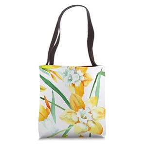 yellow daffodil spring color flower plants floral pattern tote bag