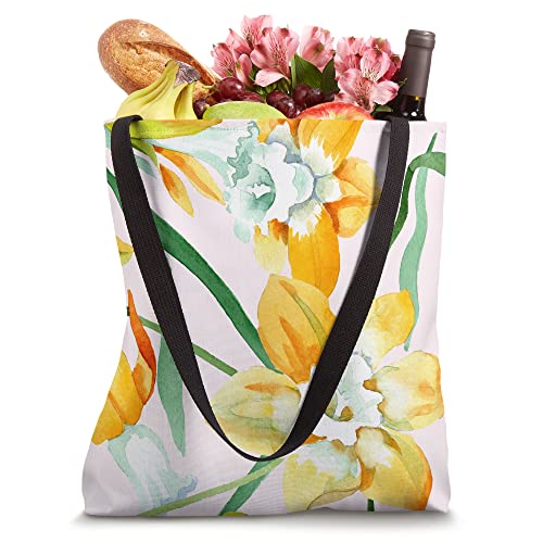 Yellow Daffodil Spring Color Flower Plants Floral Pattern Tote Bag