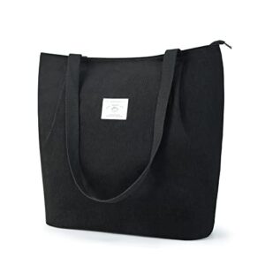 kalidi corduroy tote bag women tote handbags zipper large shoulder bags hobo shopping bag with pockets black