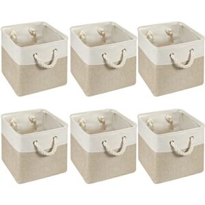 6 pieces cube storage bins small foldable storage cube baskets with sturdy carry handles multipurpose storage cube baskets organizer bin for home, office, nursery (white, light brown,11 x 11 inch)