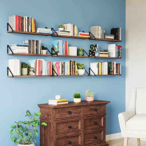 Wallniture Ponza Floating Shelves, Bookshelf for Living Room Decor, Kitchen Organization, Wall Shelves, Dining Room & Office Wall Decor, Walnut 24"x4.5" Set of 9