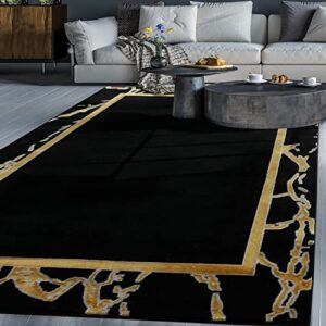 antep rugs babil gold 6×9 marble bordered modern geometric indoor area rug (black, 6’7″ x 9′)