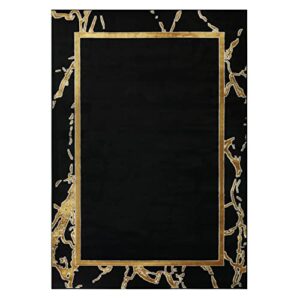 Antep Rugs Babil Gold 6x9 Marble Bordered Modern Geometric Indoor Area Rug (Black, 6'7" x 9')