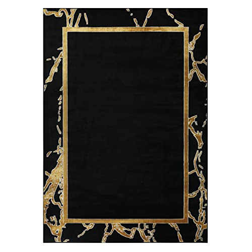 Antep Rugs Babil Gold 6x9 Marble Bordered Modern Geometric Indoor Area Rug (Black, 6'7" x 9')