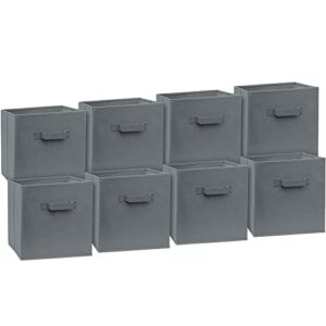 klozenet 11 inch cube storage bins 8-pack, fabric collapsible storage bins durable and sturdy with handle for closet shelves, storage, books, cloth and toys/ foldable cubby organizer, (grey)