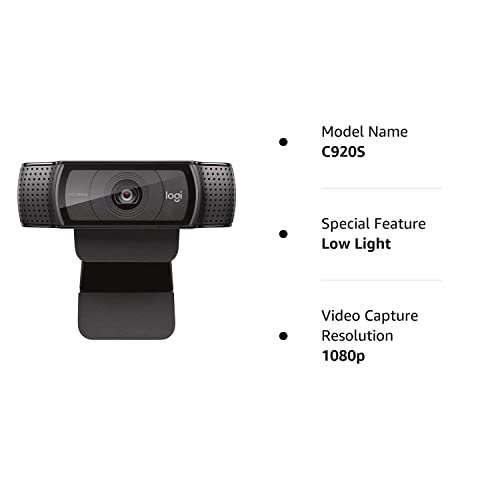 Logitech Webcam C920S HD Pro with Privacy Shutter - 1080p Streaming Widescreen Video Camera - Built in Microphone for Recording