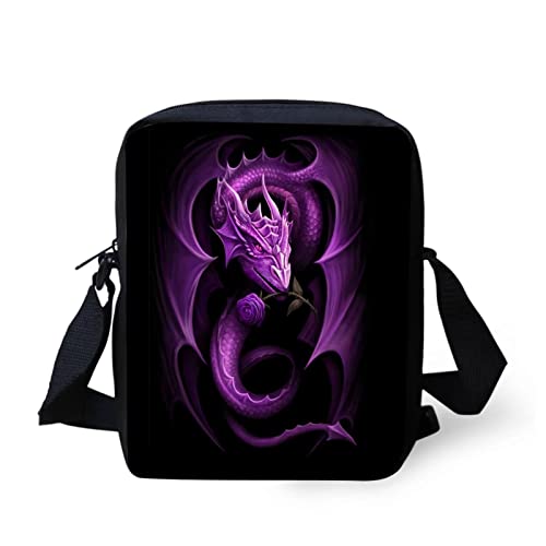 GIFTPUZZ Purple Dragon Print Mini Cross-body Bags Messenger Handbag Cell Phone Pouch Purse Wallet with Adjustable Straps Cell Phone Pouch Purse Lightweight Storage Bag