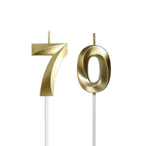 bailym 70th birthday candles,gold number 70 cake topper for birthday decorations party decoration
