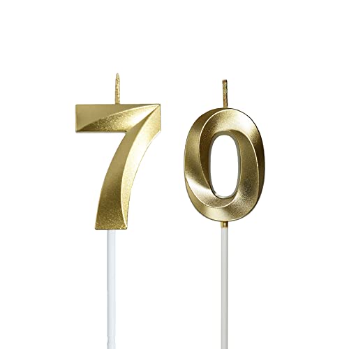 Bailym 70th Birthday Candles,Gold Number 70 Cake Topper for Birthday Decorations Party Decoration