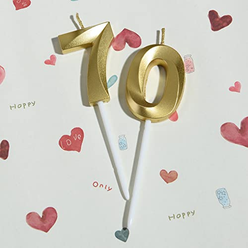 Bailym 70th Birthday Candles,Gold Number 70 Cake Topper for Birthday Decorations Party Decoration